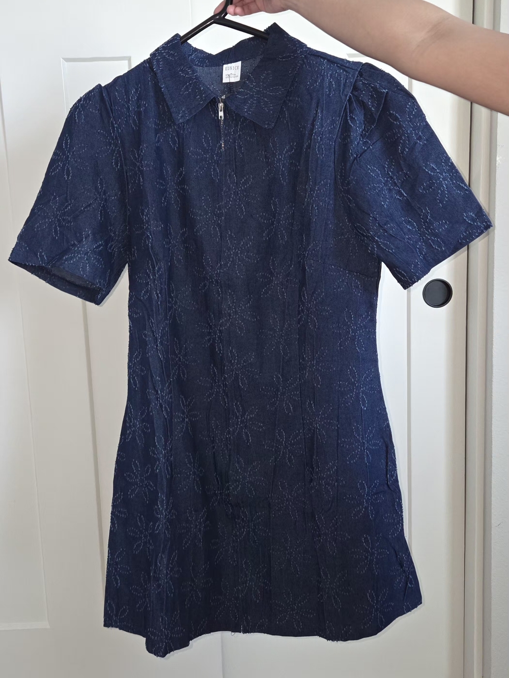 Navy Embroidered Short Sleeve Dress